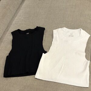 Aerie Black and White Ribbed Tank Tops
